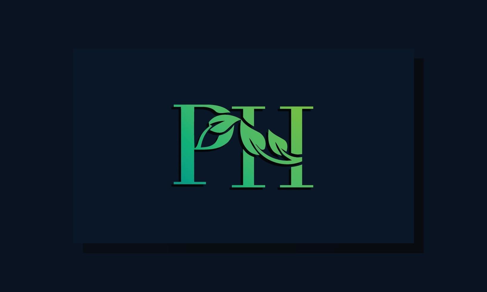 logotipo de ph inicial de estilo de hoja mínima vector