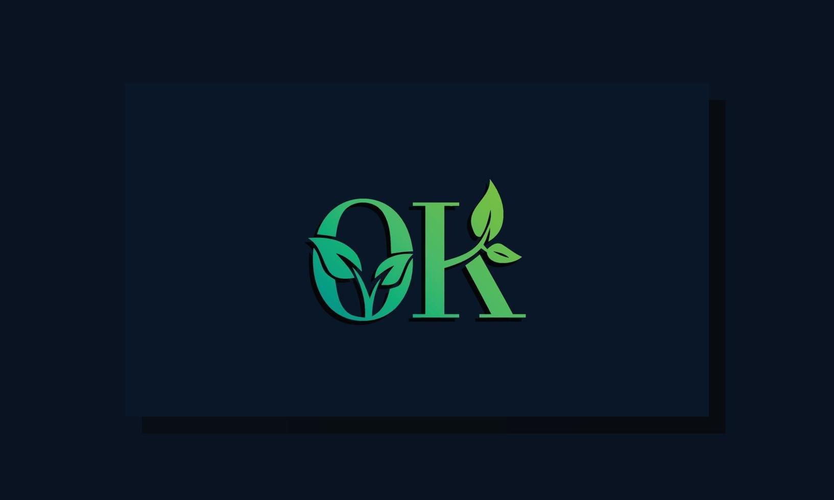 Minimal leaf style Initial OK logo vector
