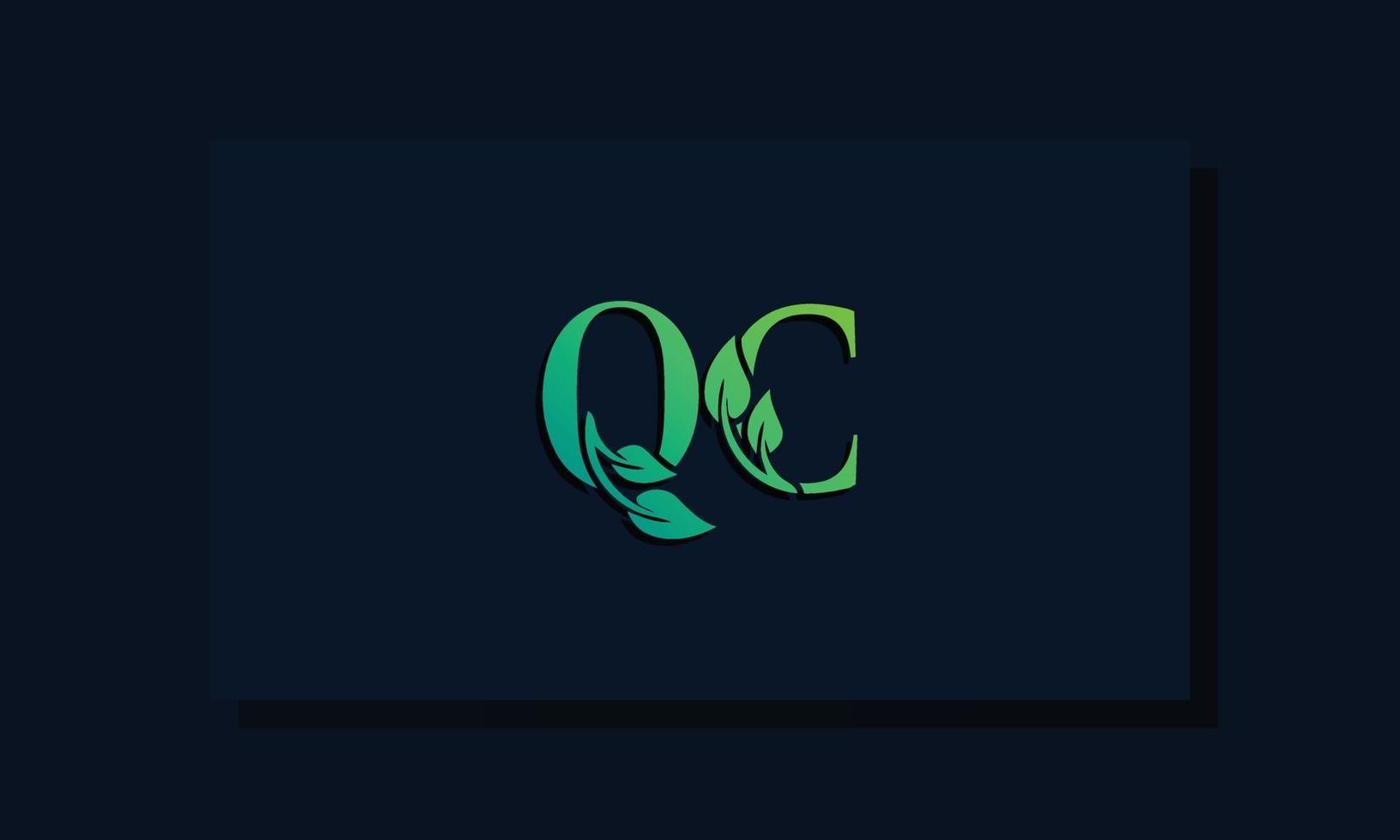 Minimal leaf style Initial QC logo vector