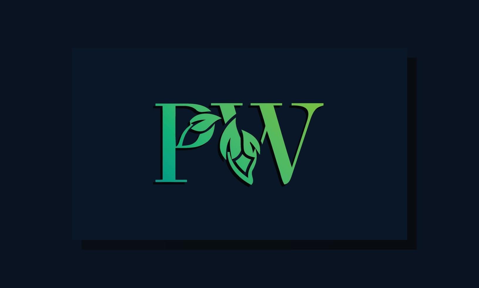 Minimal leaf style Initial PW logo vector