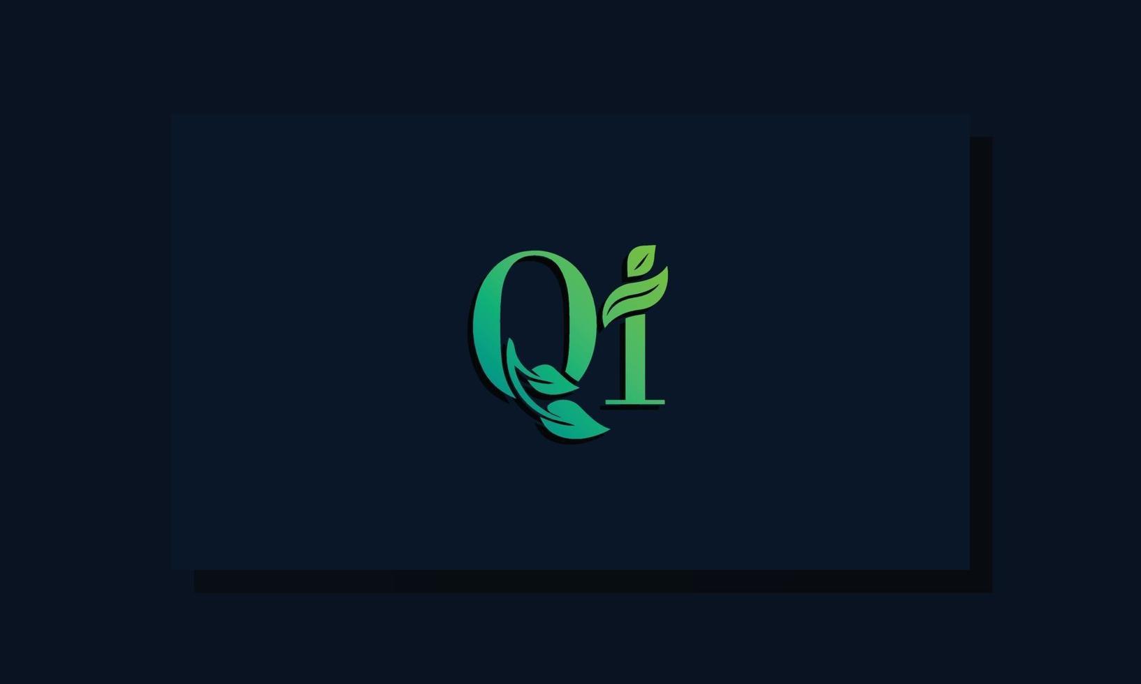 Minimal leaf style Initial QI logo vector