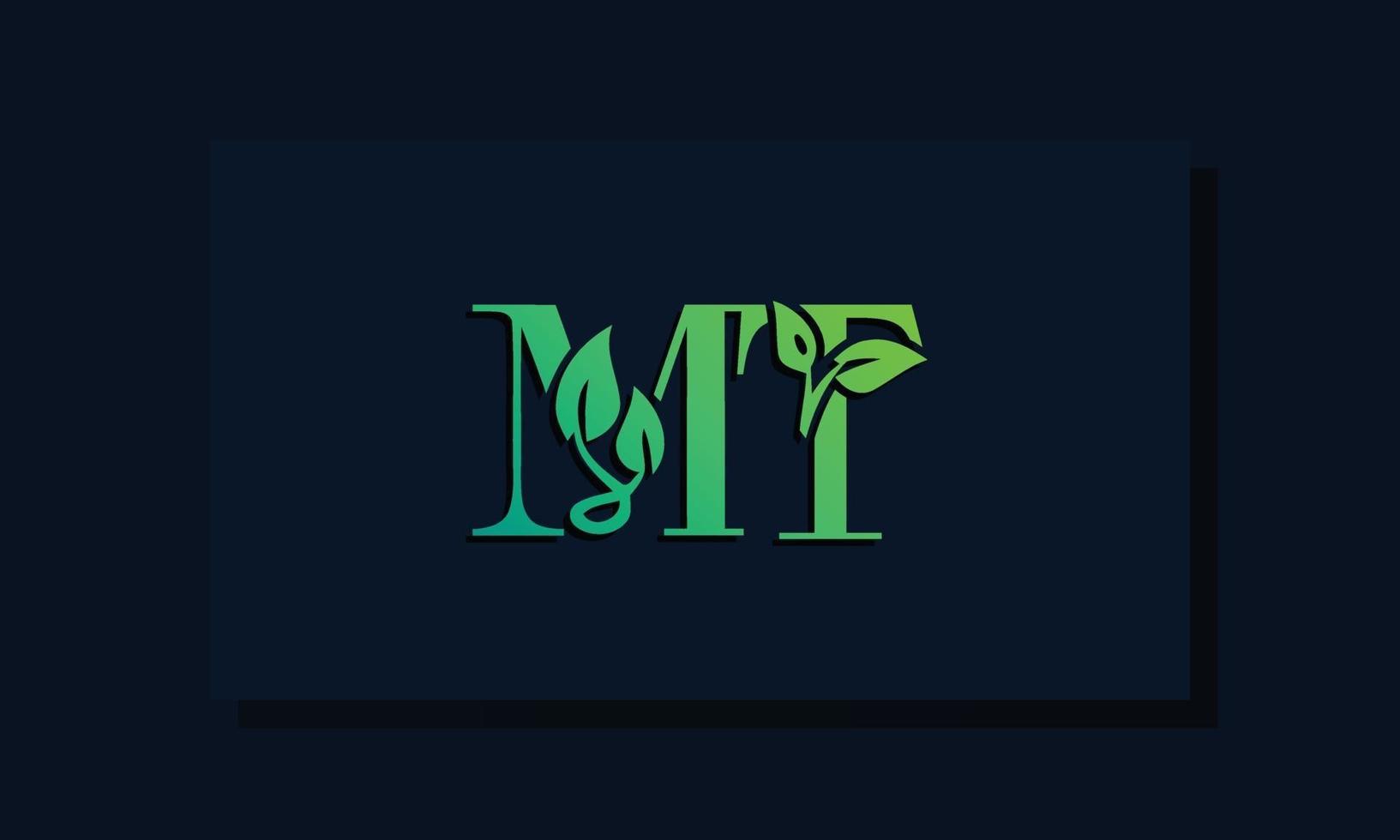 logotipo de mt inicial de estilo de hoja mínima vector