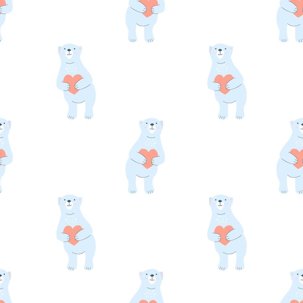 Hand drawn cute polar bear seamless pattern vector