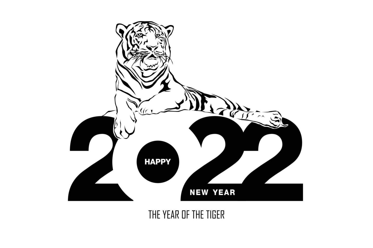 Happy new year 2022 year of tiger drawing tiger black and white. vector