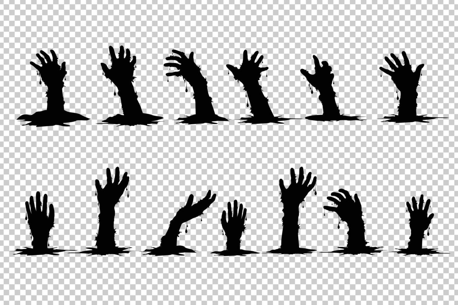 Hand ghosts rising from the grave Halloween on Transparent background. vector