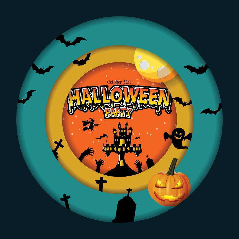 Cut paper Happy Halloween festive abstract background. vector