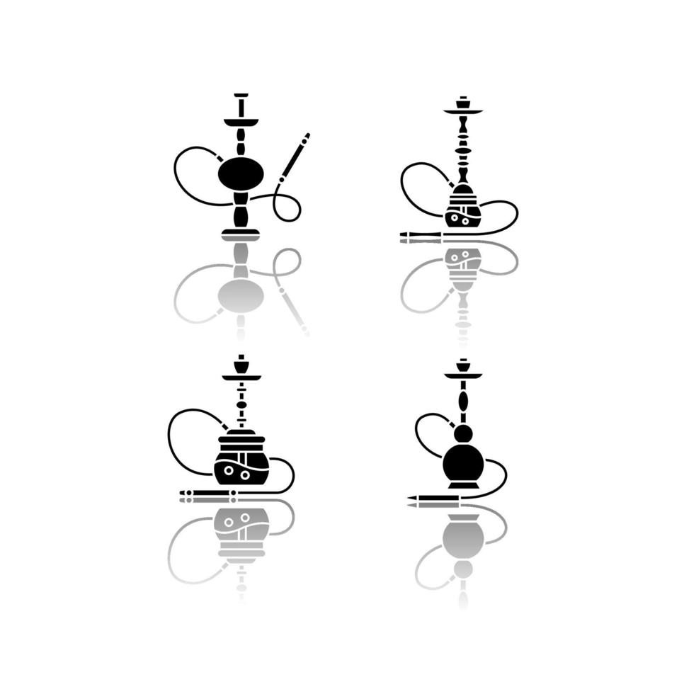 Hookah drop shadow black glyph icons set vector