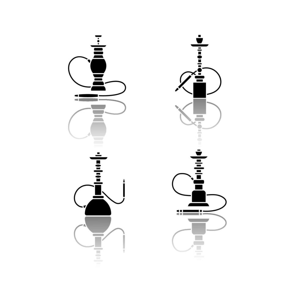 Hookah drop shadow black glyph icons set vector