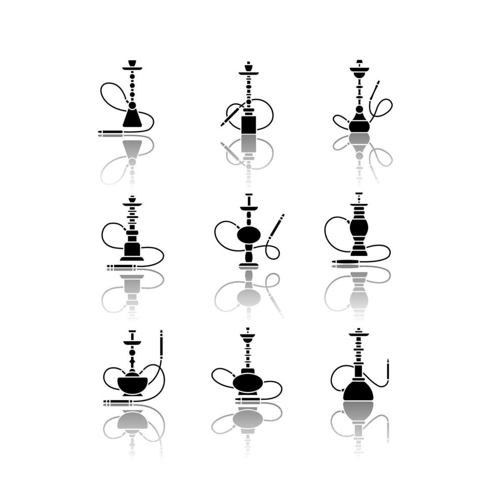 Hookah drop shadow black glyph icons set vector