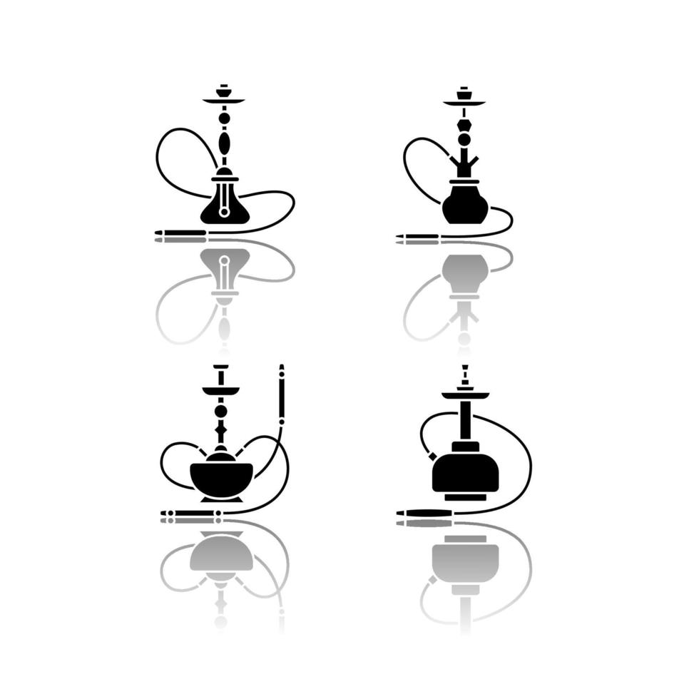 Hookah drop shadow black glyph icons set vector