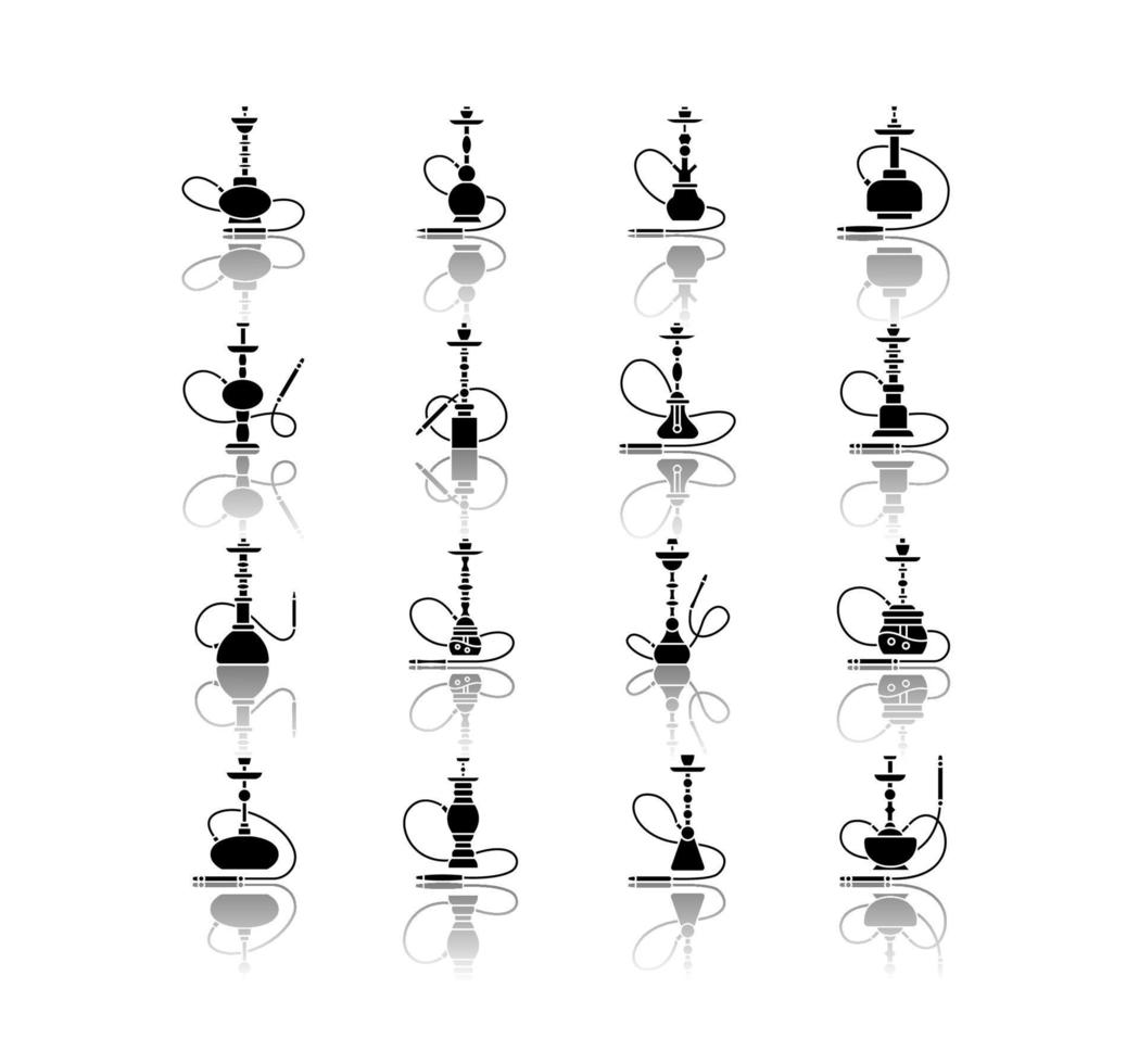 Hookah drop shadow black glyph icons set vector