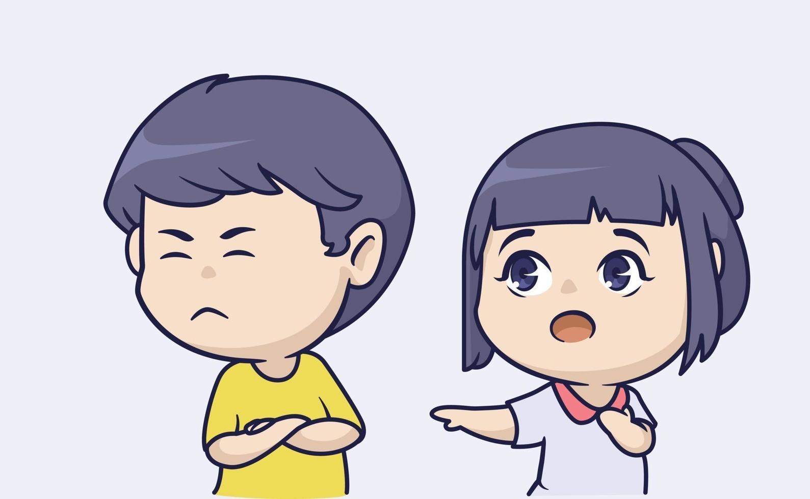 PrintThe cute chibi couple and the boy are fussy with the girl vector