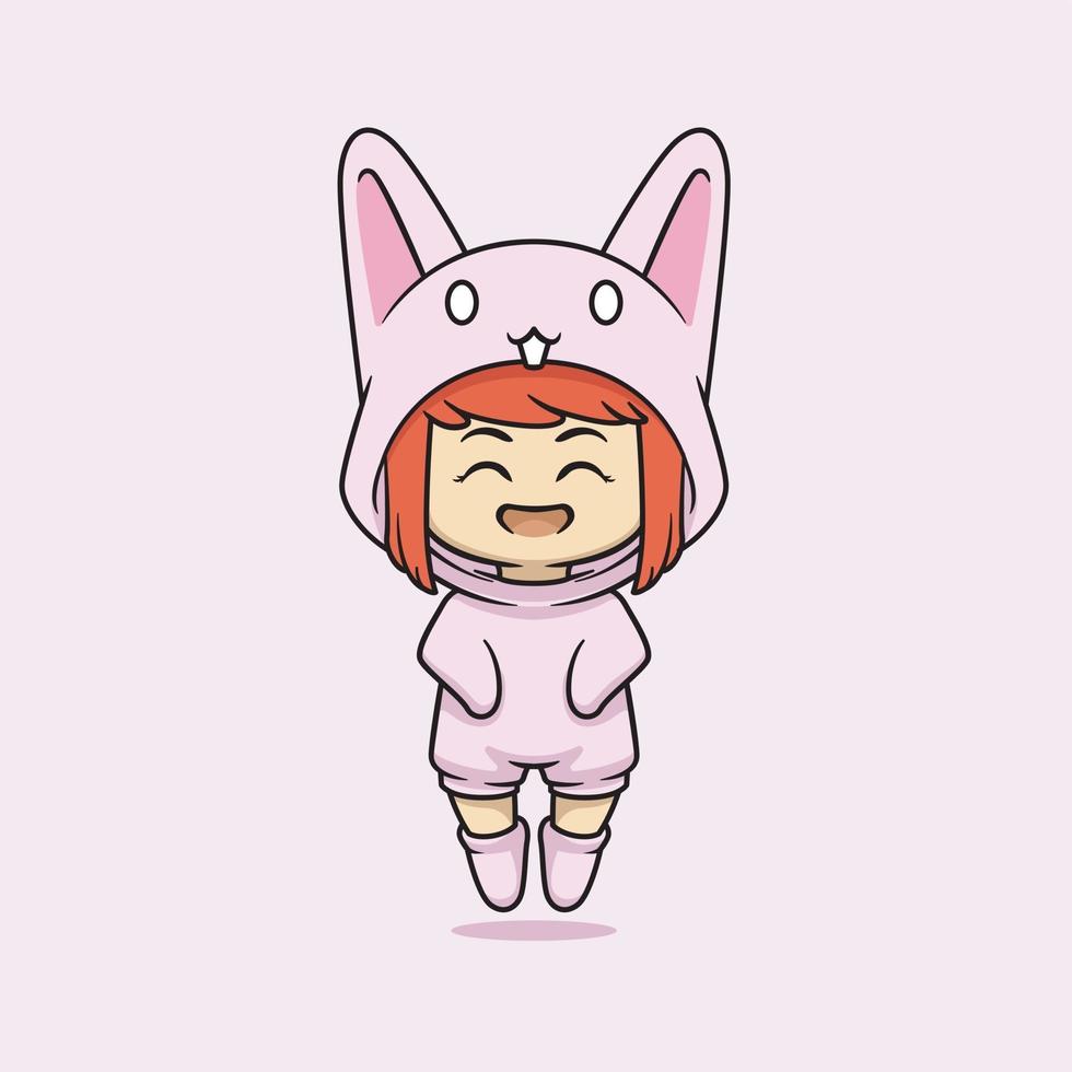Cute kawaii girl in rabbit costume character vector