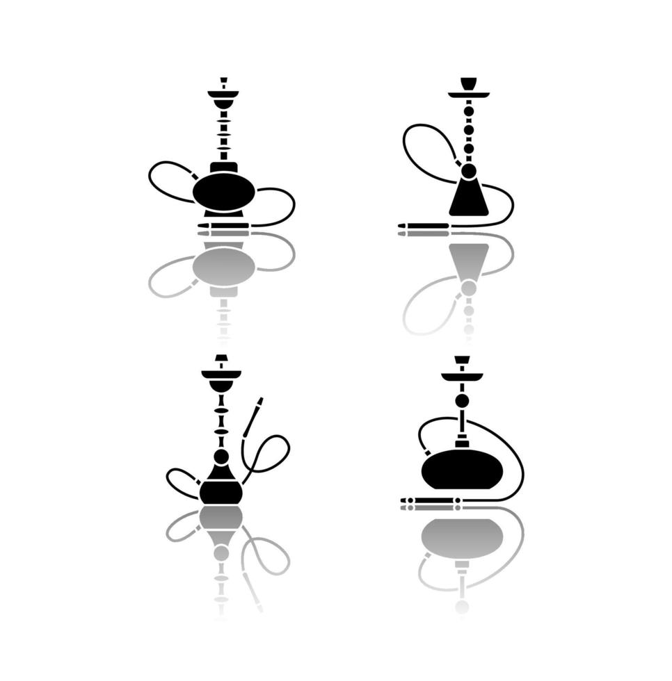 Hookah drop shadow black glyph icons set vector