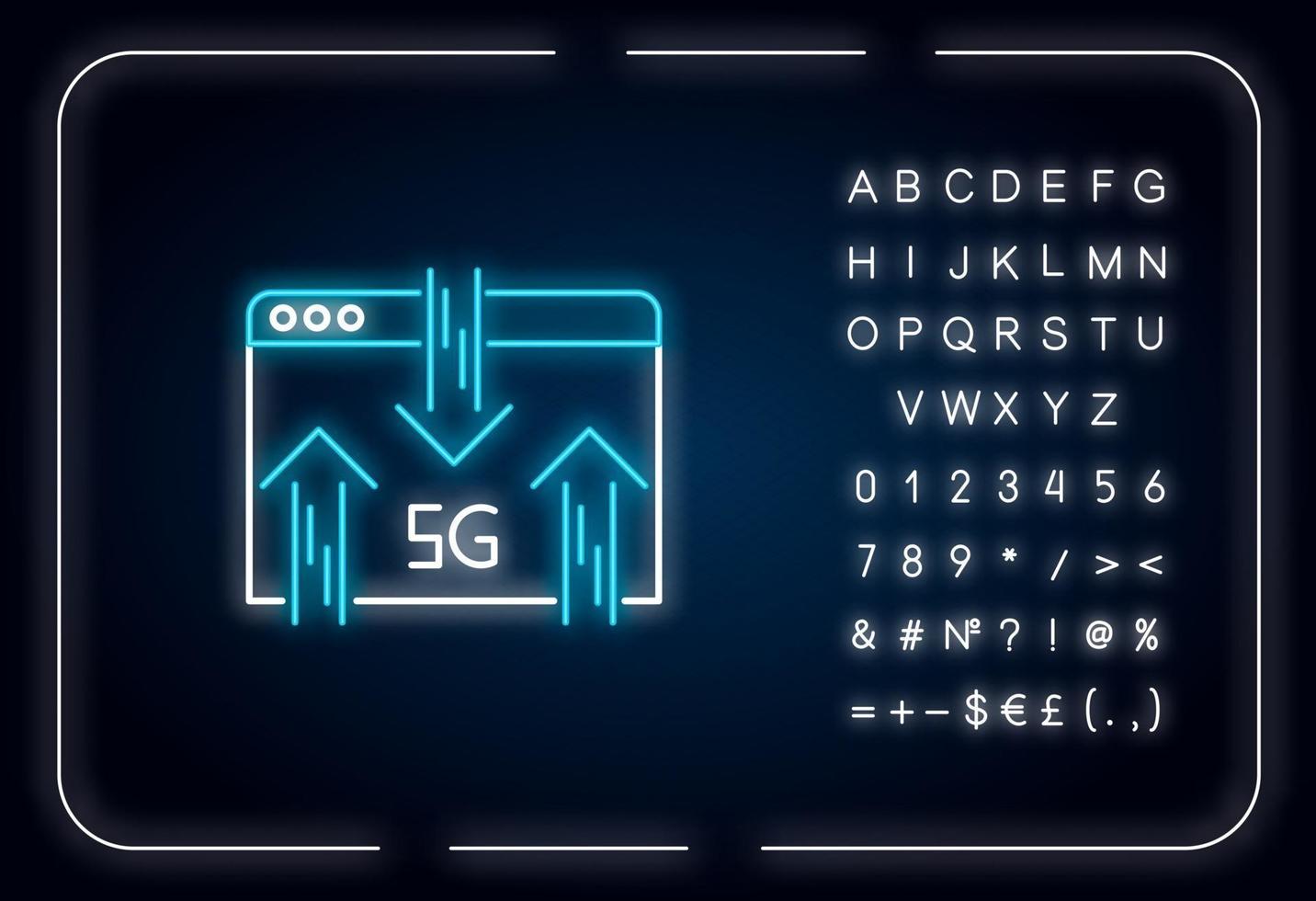 Icono de luz de neón del navegador web 5g vector