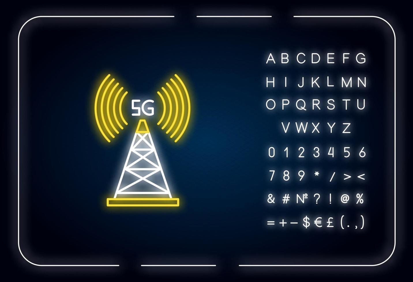 Icono de luz de neón de torre celular 5g vector