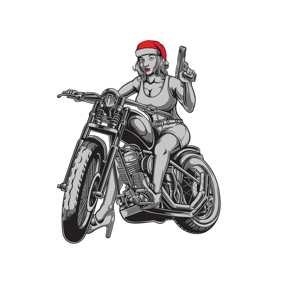 biker santa girl illustration vector