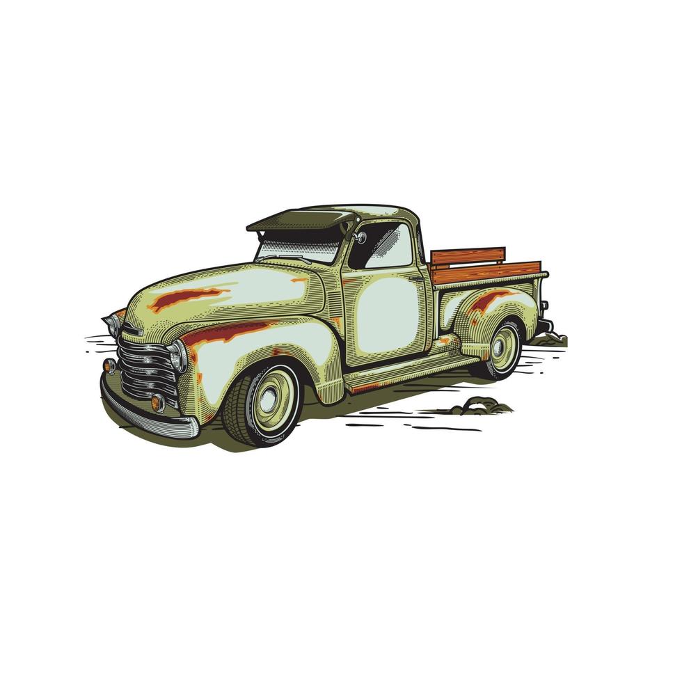 Coche de ilustración de un camión de granja de estilo retro clásico vector