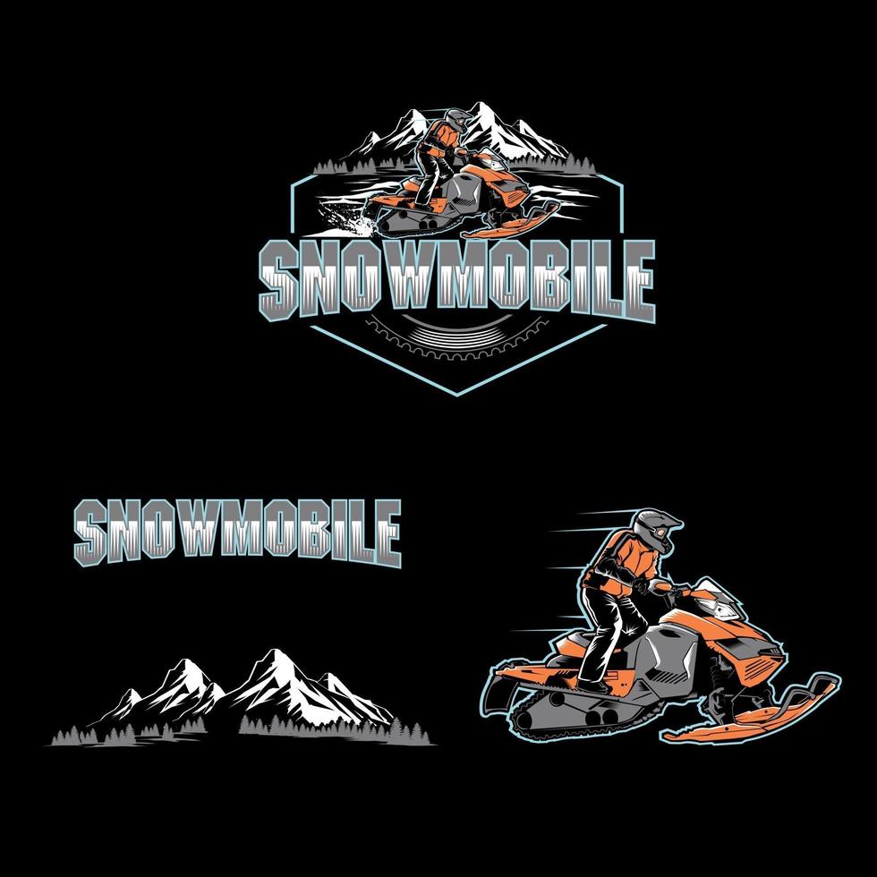 set snowmobile sport logo team vector