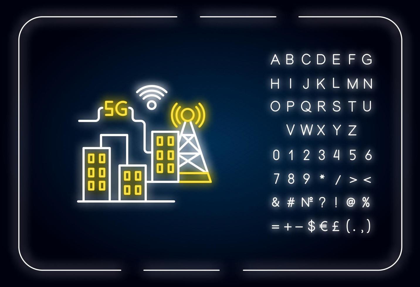 Icono de luz de neón de ciudad inteligente 5g vector
