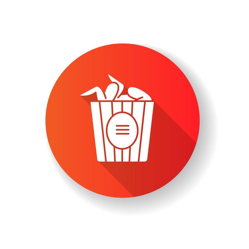 Bucket of chicken wings red flat design long shadow glyph icon vector
