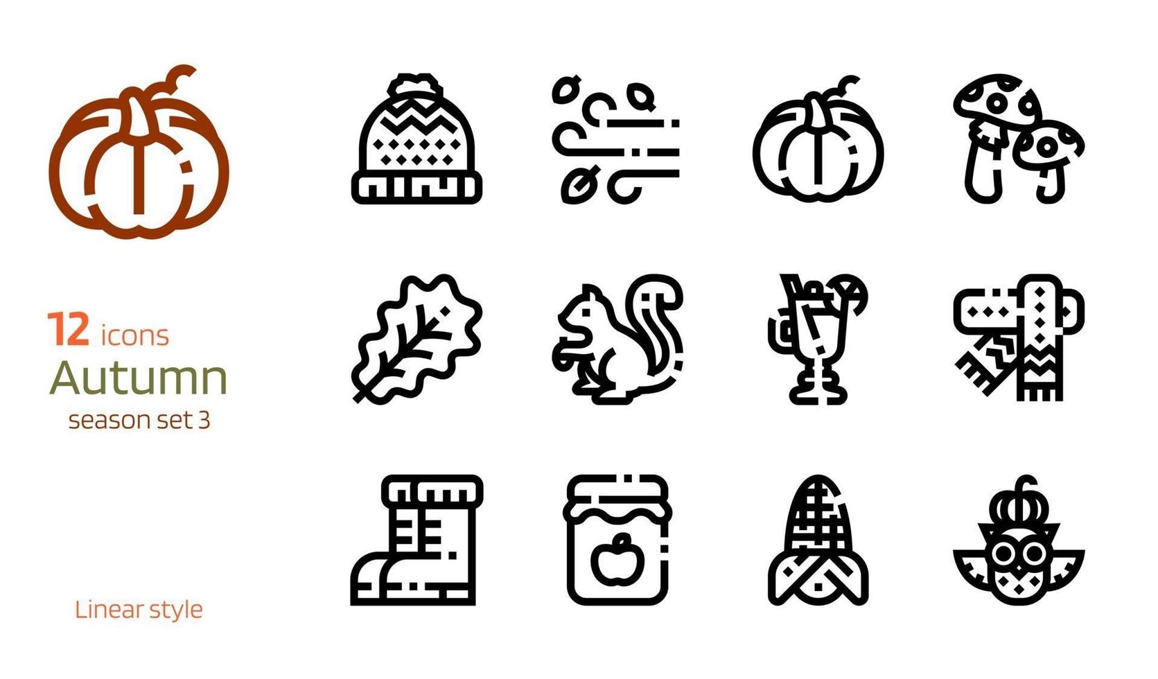 Autumn linear icon vector set