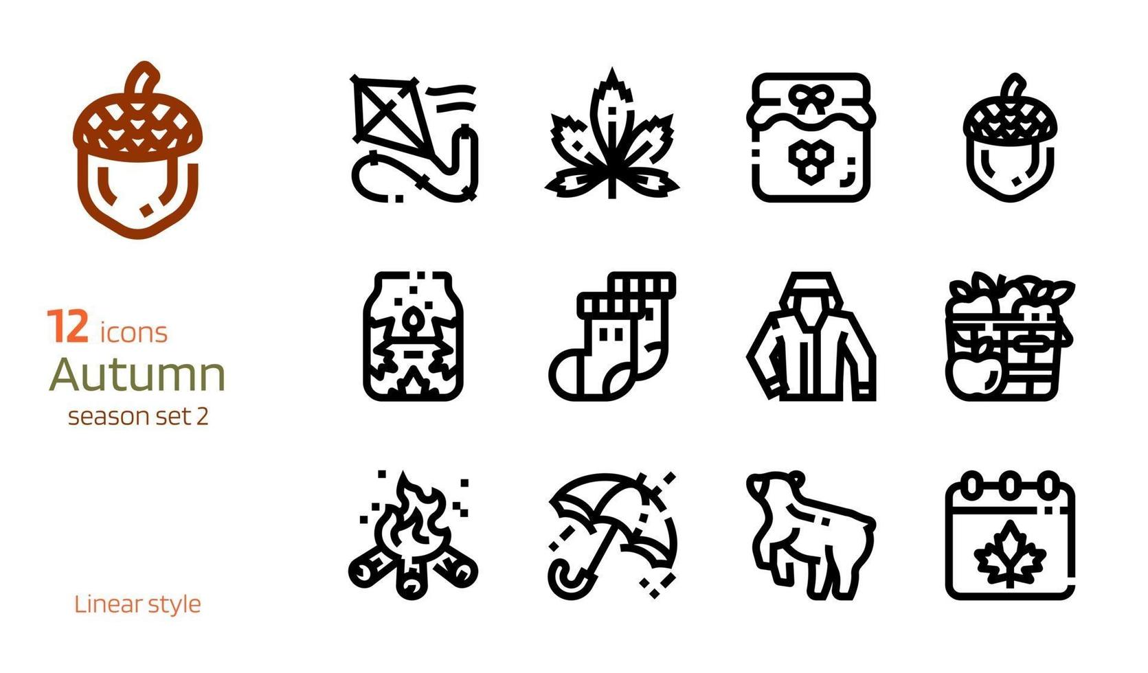 Autumn linear icon vector set