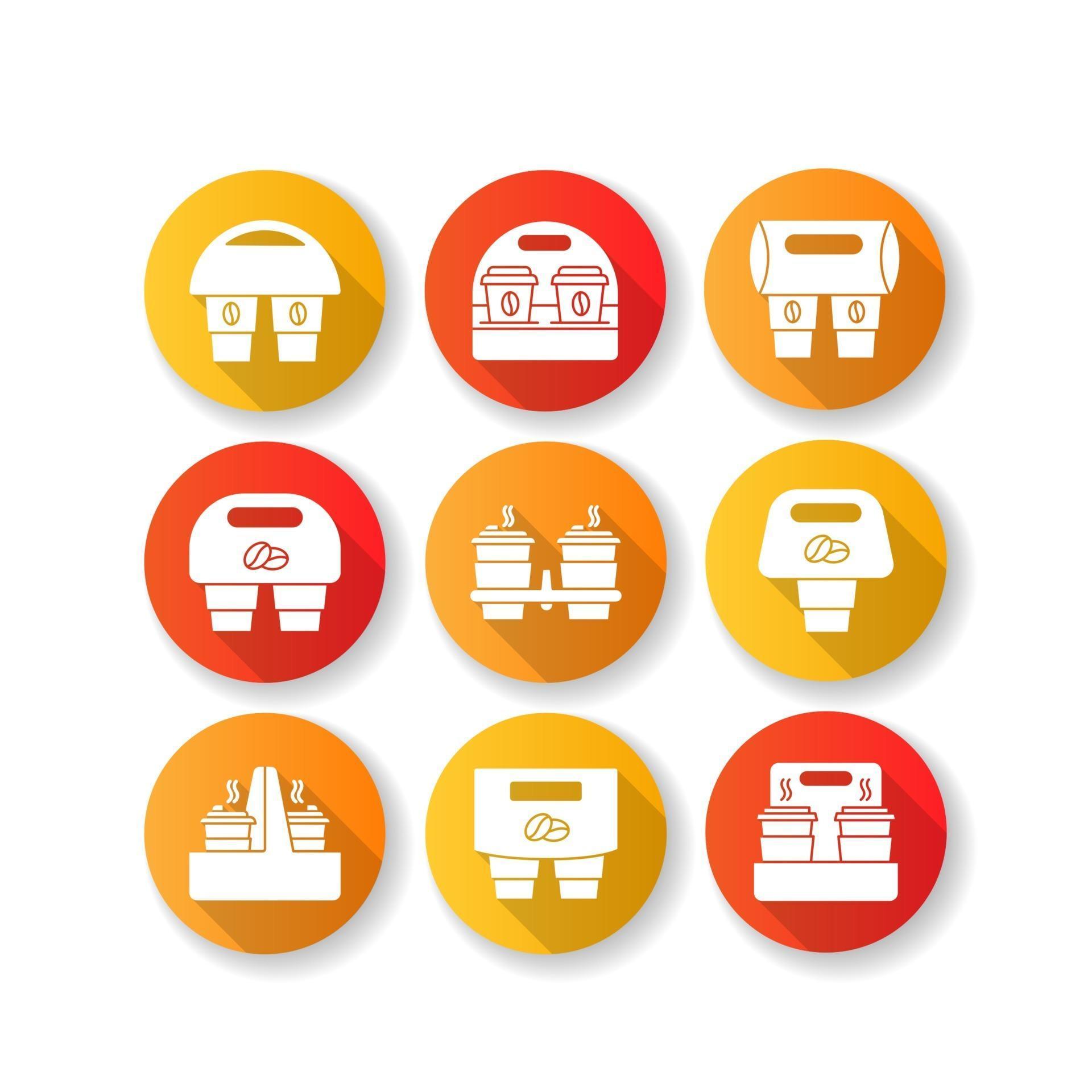 Paper cup holders flat design long shadow glyph icons set 3236378
