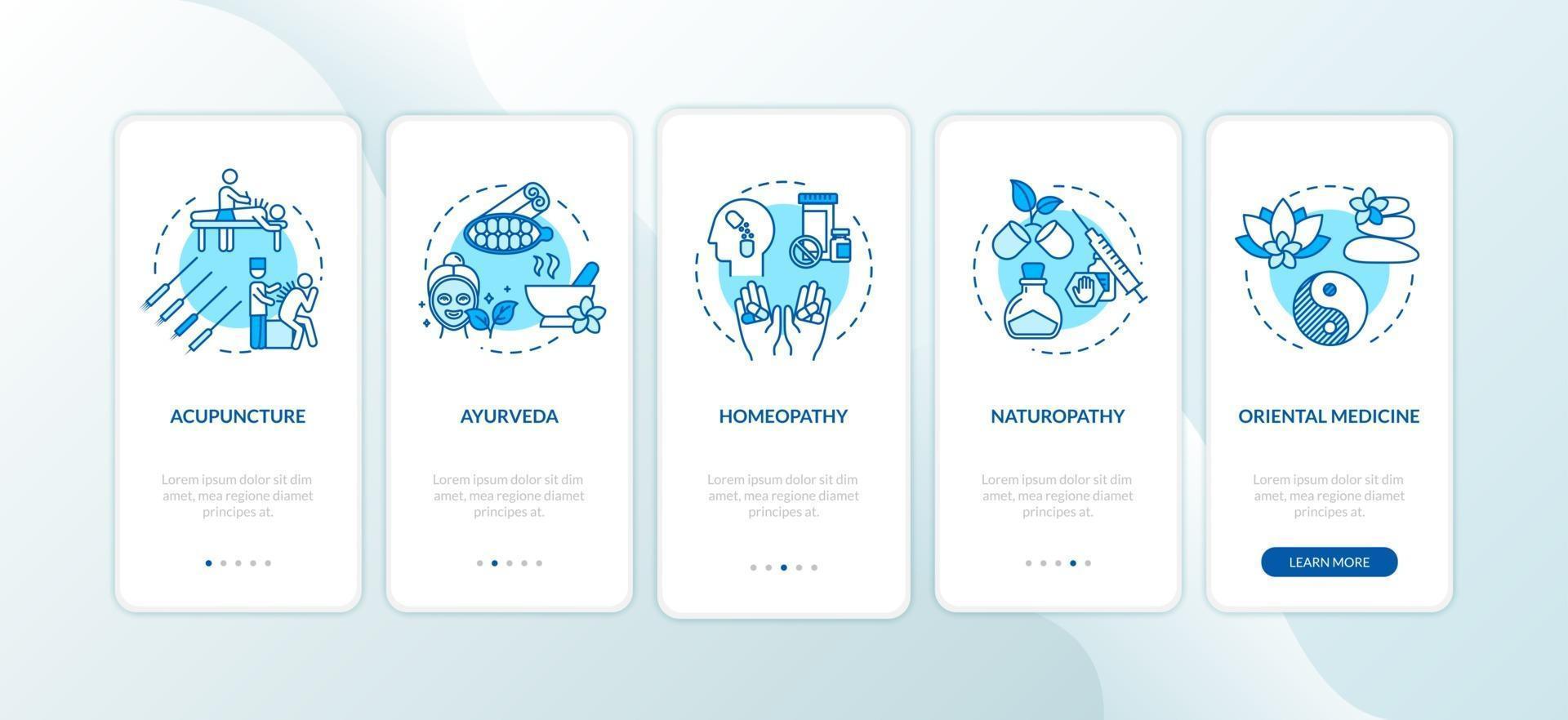 Traditional medicine onboarding mobile app page screen with concepts vector