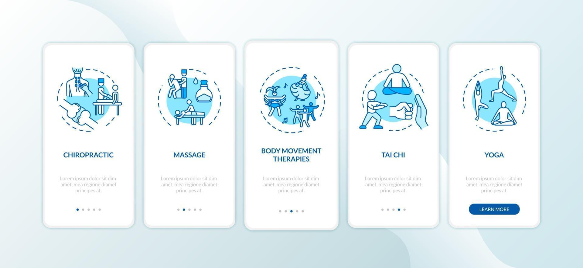 Sensory medicine onboarding mobile app page screen with concepts vector