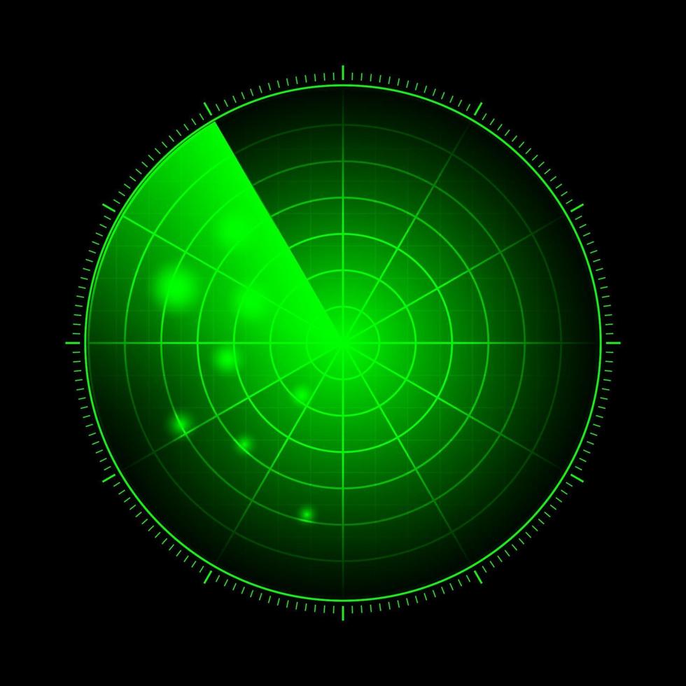 radar hud con objetivos en acción. sistema de búsqueda militar vector