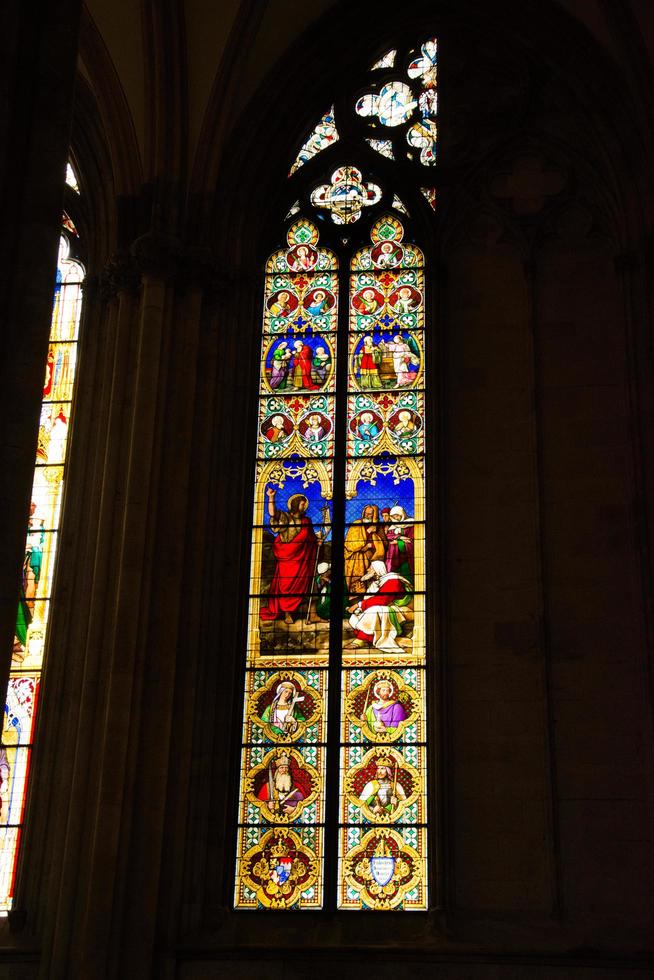 Cologne, Germany 2017- Stained glass windows in St Peter's Cathedral photo