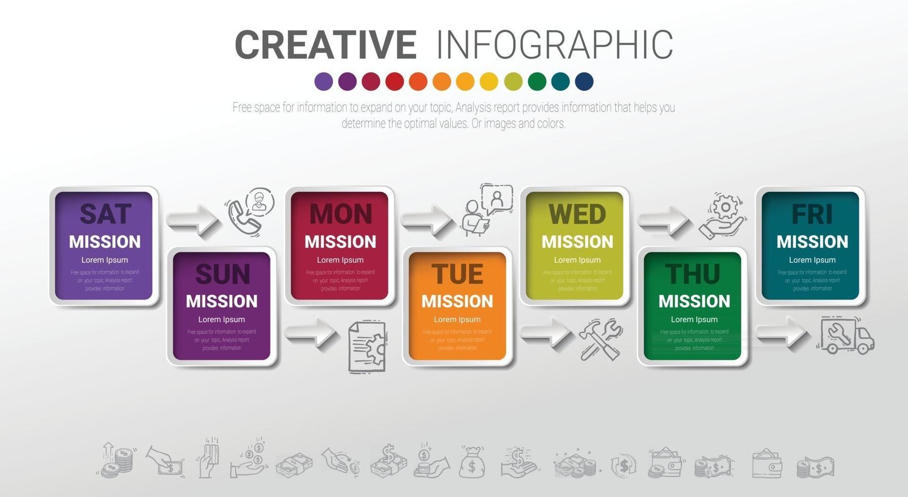 Timeline business for 7 day vector