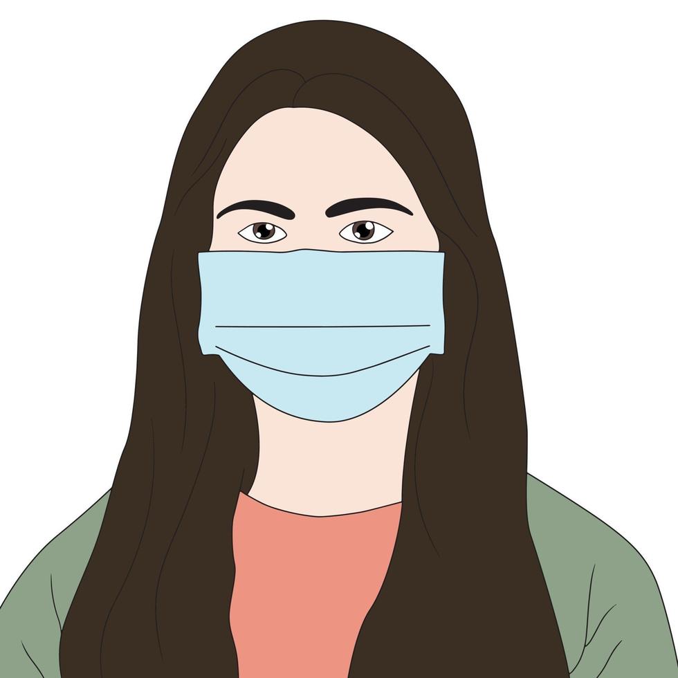 Vector character with mask hand drawn illustration - virus protection.