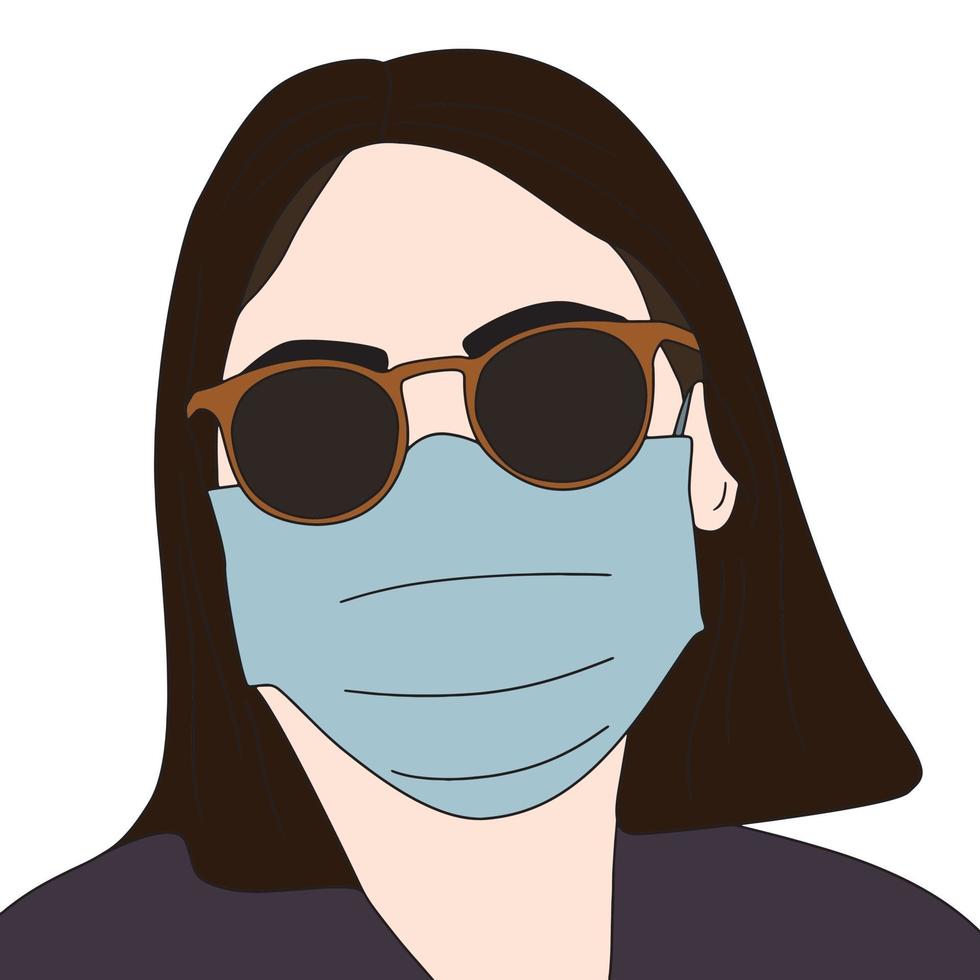 Vector character with mask hand drawn illustration - virus protection.