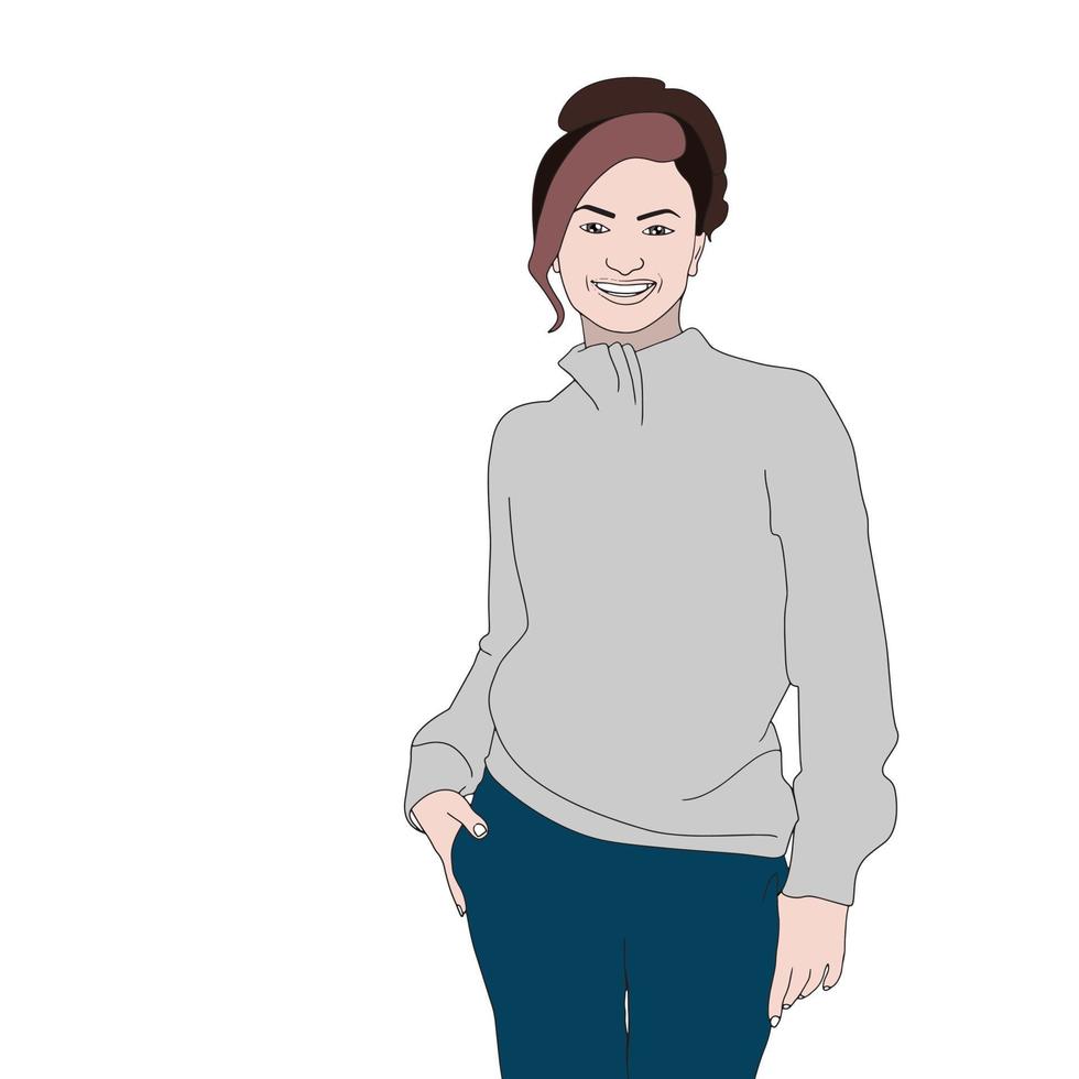 Happy women hand-drawn vector character illustration.