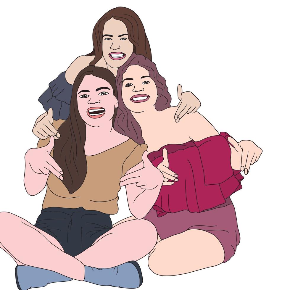 Un grupo de amigos divirtiéndose, bailando en grupo, ilustración de personas. vector