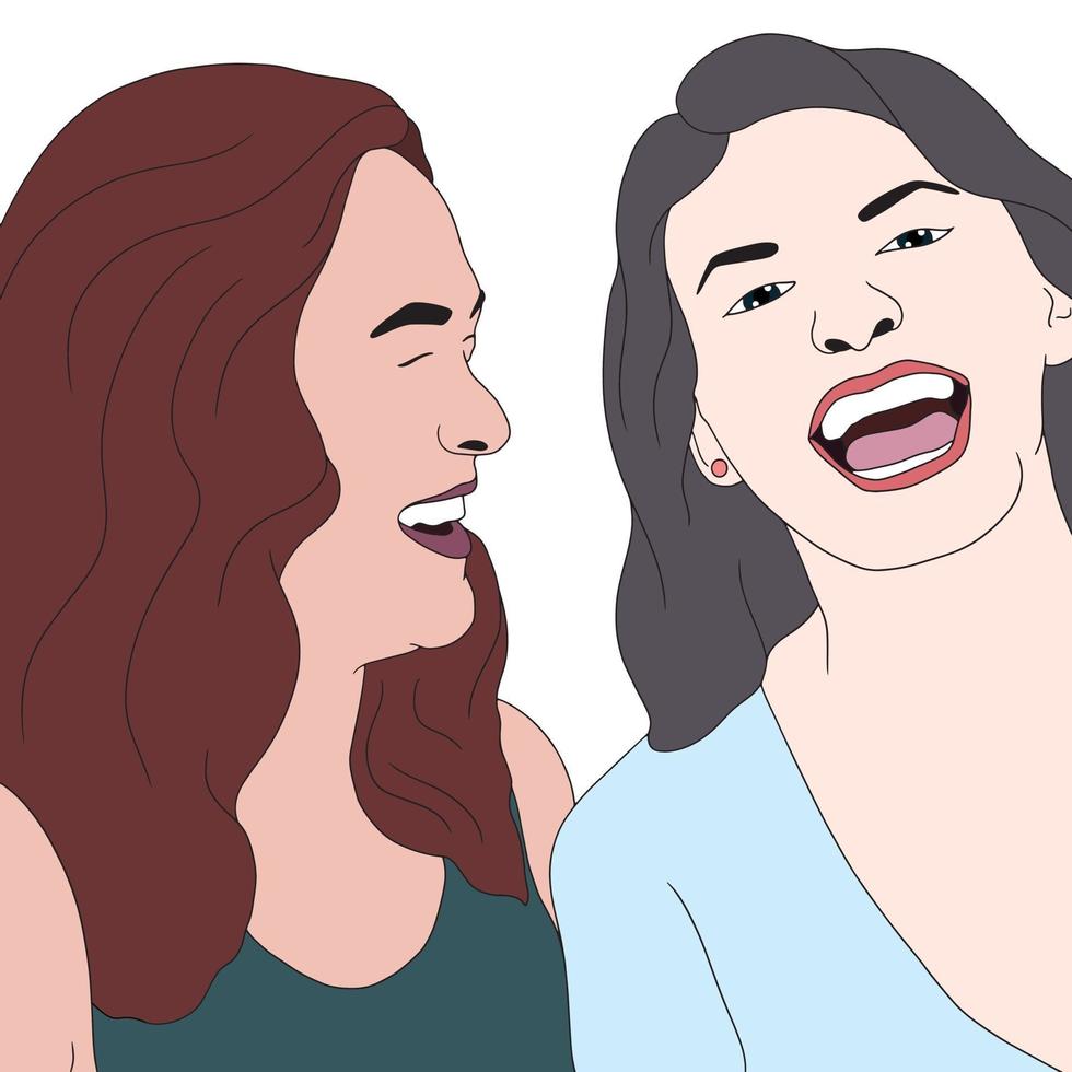 dos niñas riendo o sonriendo, momento feliz de las niñas vector