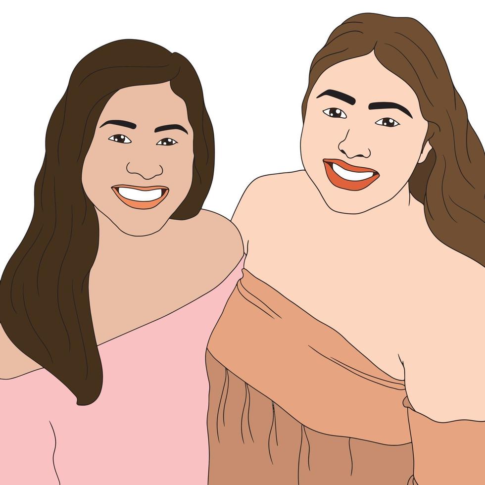 dos niñas con expresiones felices, ilustración plana de personas vector