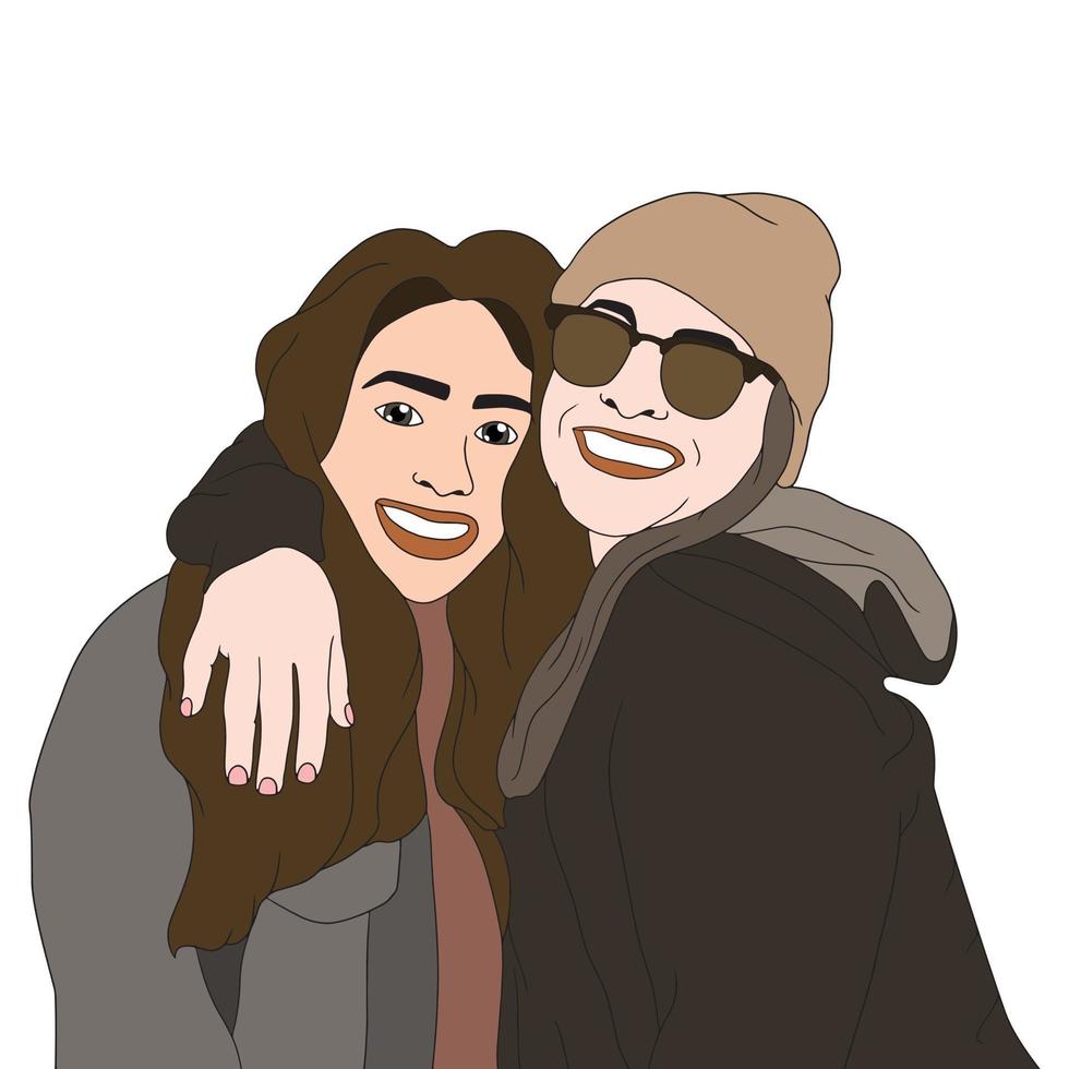 two girls hug each other, girls happy moment, illustration of people vector