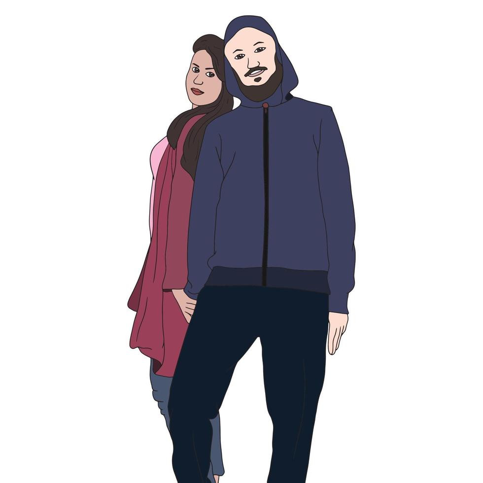 una pareja en una pose de pie, ilustración plana y colorida de personas vector