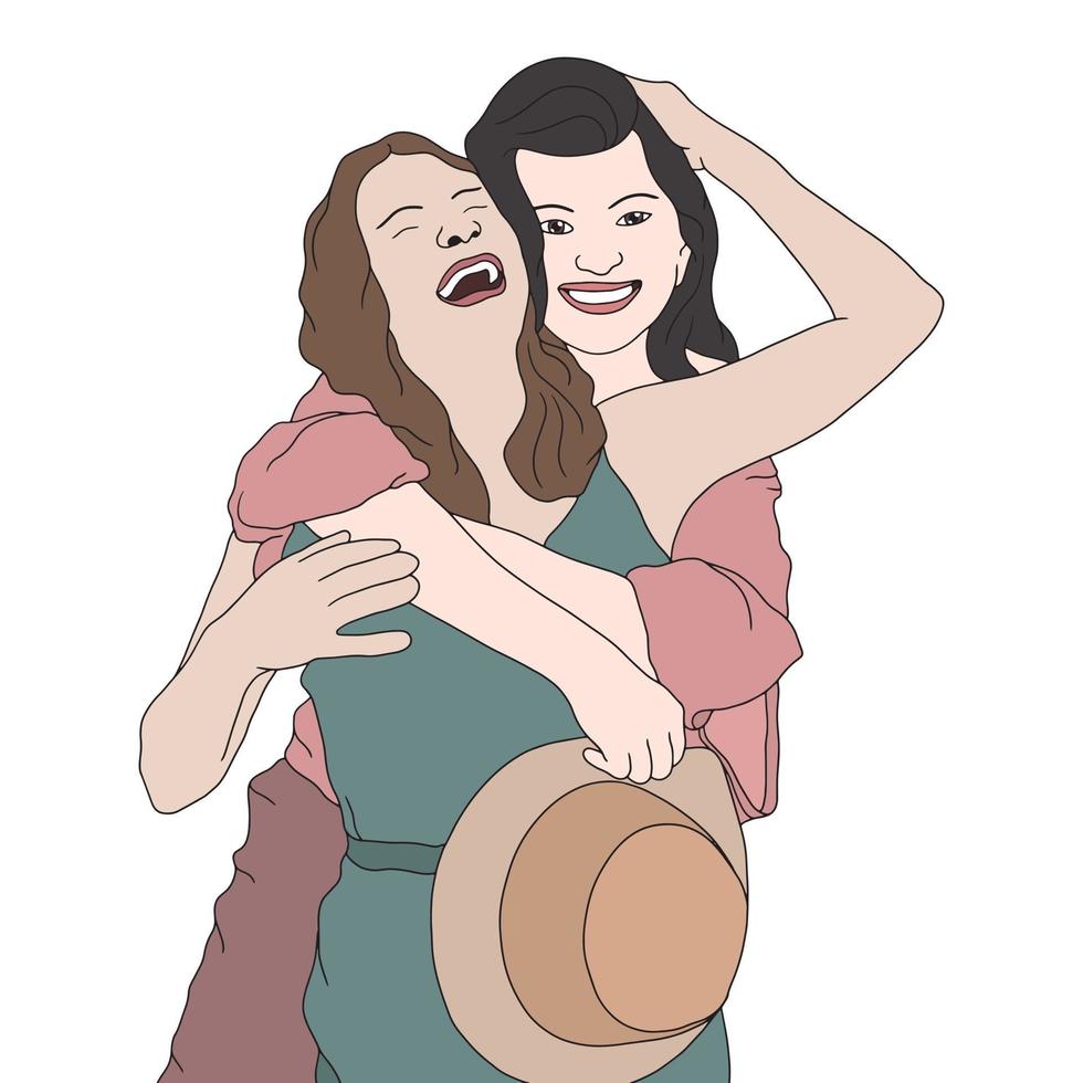 two girls having a happy time, best friends forever vector