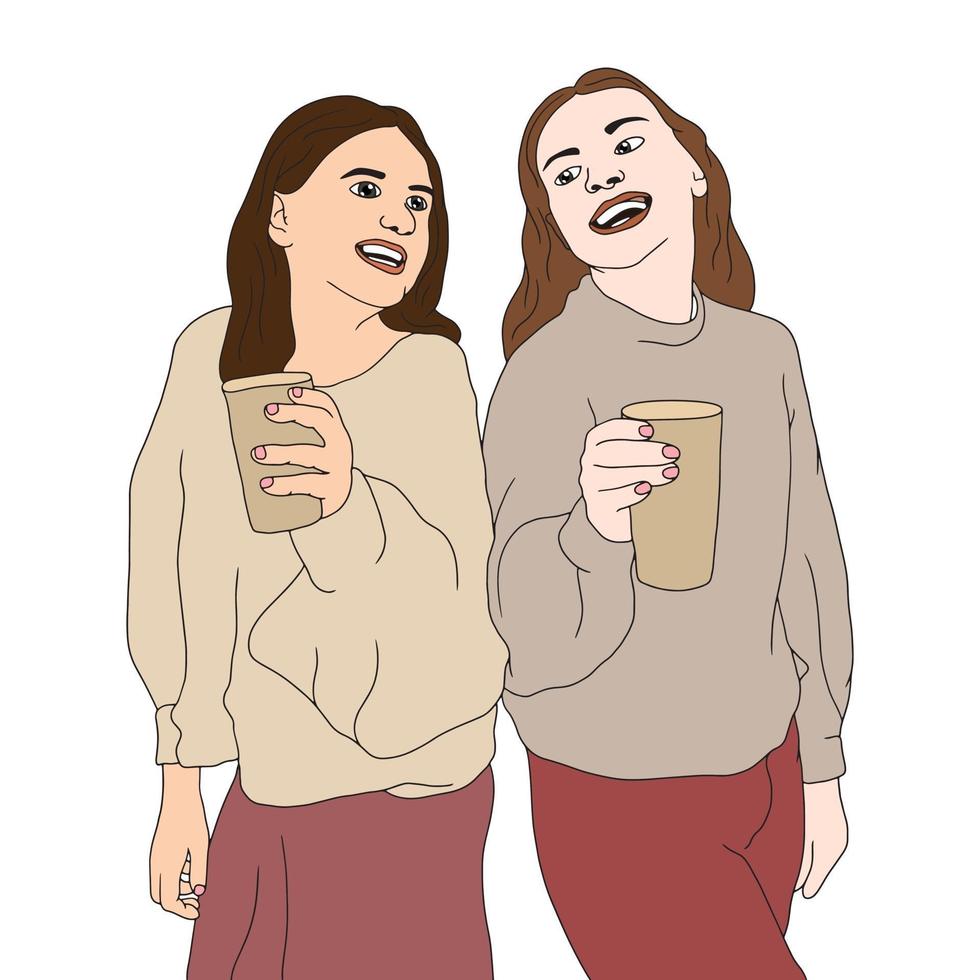 Dos chicas adolescentes tomando una bebida fría, chicas teniendo tiempo de amigos vector