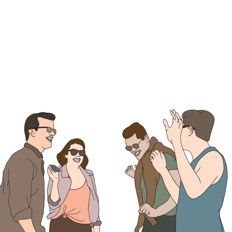 a group of friends having fun, group dancing, illustration of people vector