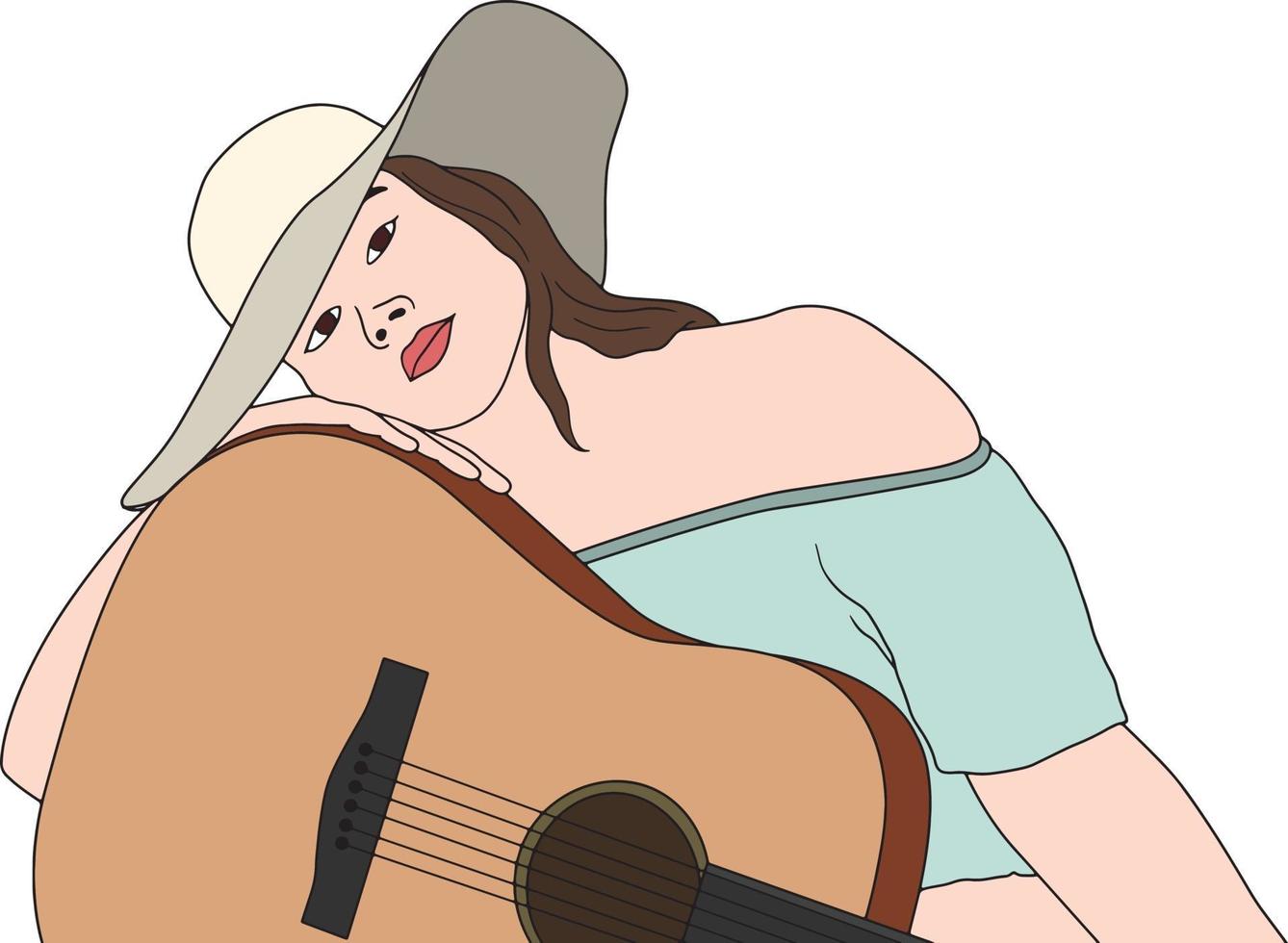 hermosas mujeres con guitarra en una pose atractiva. vector