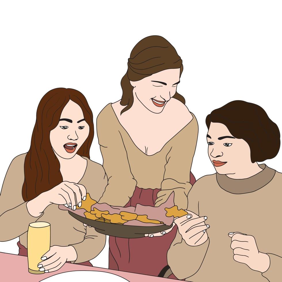 a group of friends having fun at the dining table vector