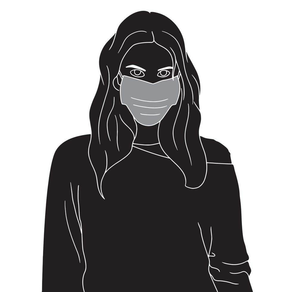 young women in mask character silhouette on white background vector