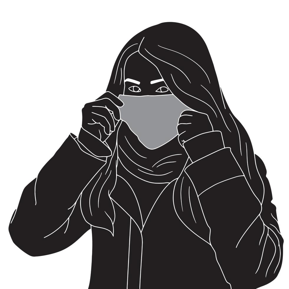 women in wearing the mask character silhouette on white background vector