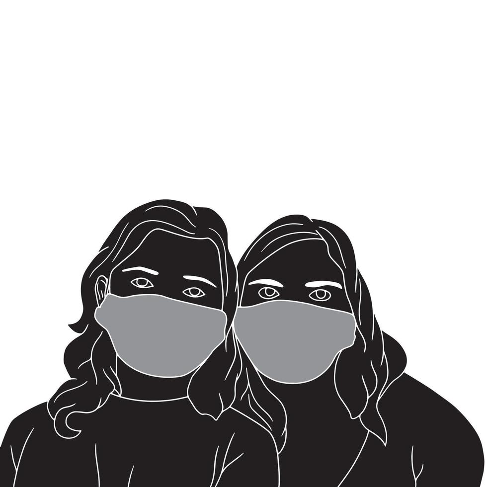 friends in mask illustrated silhouette on white background vector