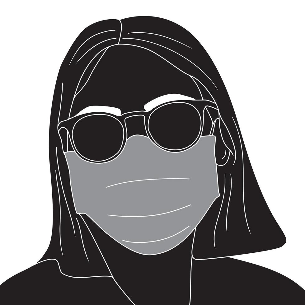 girl in glasses and mask character silhouette on white background